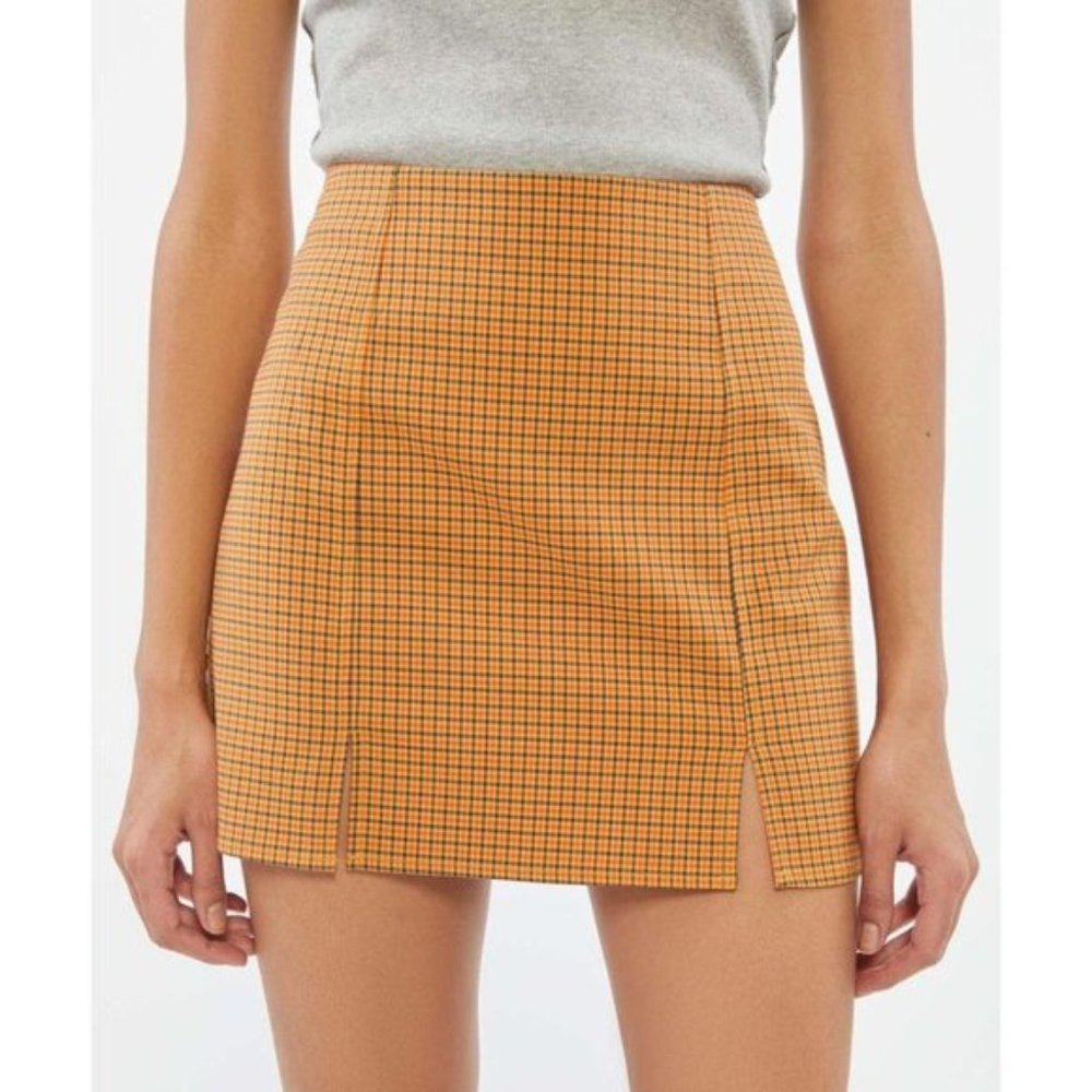 Urban Outfitters Orange Plaid Mini Skirt Small